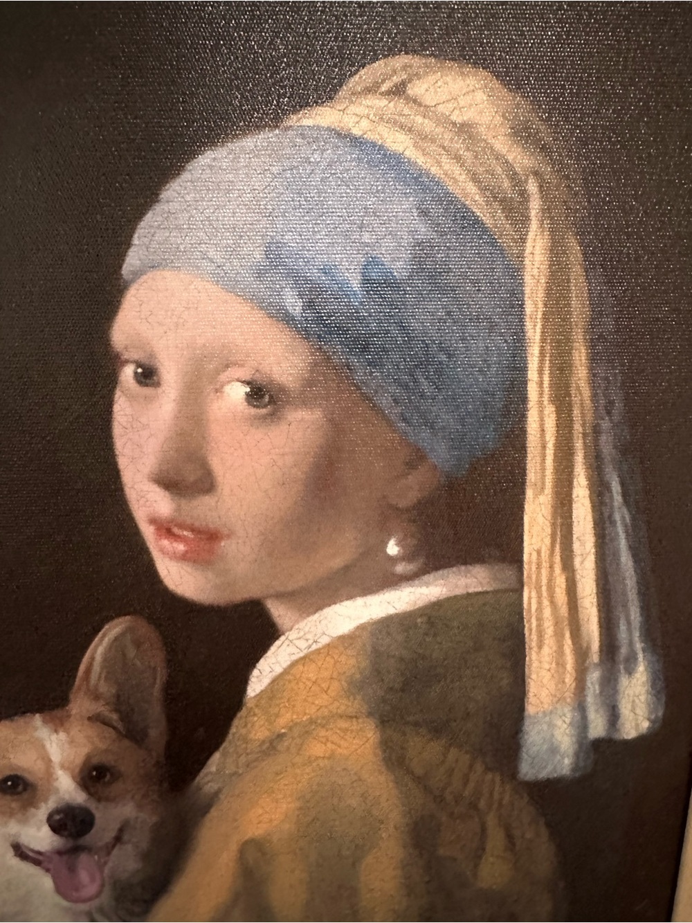 16x22”Girl with a Pearl Earring” by Johannes Vermeer’s with a corgie painting - Picture 5 of 16